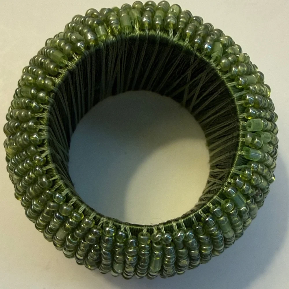 Set of 4 Olive Green Beaded Napkin Holders